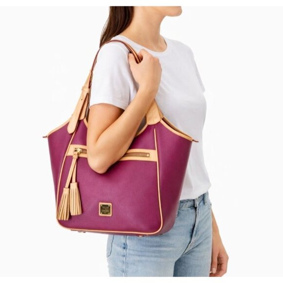 Dooney & Bourke Maddie Violet Quartz Shoulder Bag Saffiano Canvas Leather NWT - Picture 2 of 16